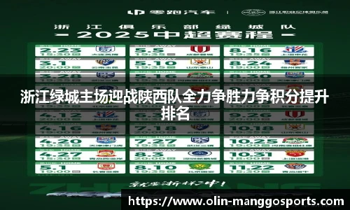 浙江绿城主场迎战陕西队全力争胜力争积分提升排名
